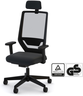 ASSMANN Bürostuhl Streamo mit Netzrücken und Kopfstütze Schwarz 48x61x132cm Textil