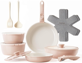 Redchef antihaft Keramik Kochgeschirrset 16tlg. abnehmbare Griffe, Pfanne