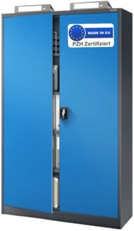 Aktenschrank abschließbar KADO - 5 Ebenen verstellbar, Flügeltüren | Metallschrank Werkstatt Mehrzweckschrank Büroschrank aus Stahl Werkzeugschrank, 185x115x40cm Anthrazit-Blau