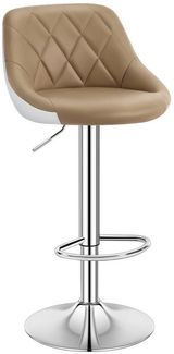 WOLTU® 1x Barhocker Barstuhl Tresenhocker Bistrohocker mit Griff, Design Stuhl, höhenverstellbar, frei drehbar, Sitzfläche aus Kunstleder, Gestell aus verchromtem Stahl, 2 farbig, Khaki+Weiß BH30kk-1