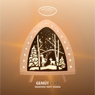 Weigla Lichterbogen LED Sterntaler, Holz Dekolampe, Märchen, NATUR-BRAUN, Made in Germany (1-tlg), Erzgebirge garantiert, Weihnachtsdeko Innen, Weihnachtsbeleuchtung