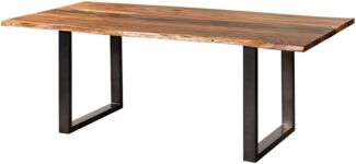 Baumtisch Akazie 160x90x76 natur lackiert / Epoxid schwarz, U-Beine anthrazit glänzend EPOXY