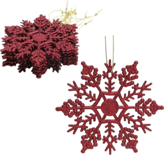 12 Stück - Weihnachtliche Schneeflockendekoration, glitzernde Schneeflockenornamente, Partydekoration (rot, 10 cm)