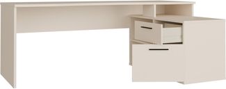 Forte TEZAUR Schreibtisch 200, moderner Schreibtisch in L-Form mit integriertem Schrank, Büro, Jugendzimmer, Holzwerkstoff, Kaschmir Beige, 200 cm breit x 75,7 cm hoch x 121,8 cm tief