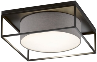 FISCHER & HONSEL LED Deckenleuchte, Dimmfunktion, LED wechselbar, Warmweiß, quadratisch 60x60cm groß, Schwarz mit Lampenschirm Leinen-Stoff Grau