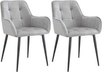 2er Set Esszimmerstuhl BOKEL - Samt Hellgrau 58x62x86 cm | Essstühle Esszimmerstühle Küchenstühle Wohnzimmerstühle