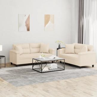 vidaXL 2-tlg. Sofagarnitur mit Kissen Beige Mikrofasergewebe 3202331