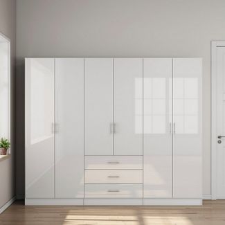 OTTO home Kleiderschrank Trento Schlafzimmerschrank Garderobe hochglanz Schrank mit 6 Türen und 3 Schubladen, hochglänzende Fronten