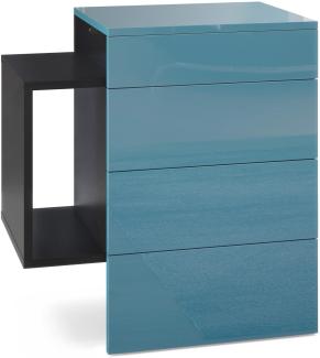 Vladon Nachttisch Queens, Nachttischschrank mit 2 Schubladen und 1 seitlichem Fach zur Wandmontage, Schwarz matt/Petrol Hochglanz (60 x 63 x 36 cm)