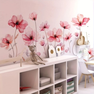 Montegoni Wandsticker Moderne Wandsticker Blumenmotiv in Pink – Selbstklebend & Einfach (Einzelstück, 1 Wandsticker), Selbstklebend & Einfach anzubringen, Lebendiges Blumenmotiv