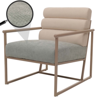 Lounge-Sessel HWC-O38, Cocktail-/Polstersessel Clubsessel, Stoff/Textil (420 g/m²) Metall MVG ~ beige, Polster blau-grün