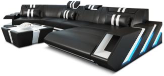 Sofa Dreams 'Apollonia C-Form' Ledersofa, 80 x 190 x 433 cm, Schwarz / Weiß, Büffelleder, Rechts