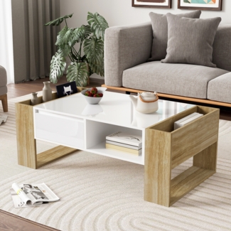 Moderner Couchtisch 105 x 60 x 40 cm - teilweise hochglanz, mit Schubladen und offenen F?chern