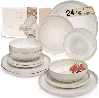 SÄNGER Tafelservice Korfu Geschirrset (24-tlg), 4 Personen, Steingut, Tafelservice, Creme Farben, Handmade, Premium Collection
