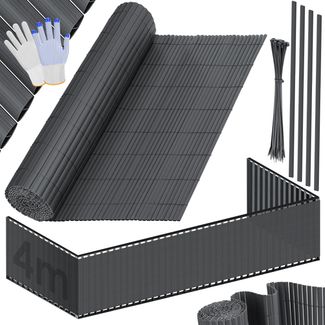 KESSER® PVC Sichtschutzmatte Sichtschutzzaun Balkonverkleidung Windschutz verstärkte Lamellen für Garten Balkon & Terrasse Balkonumrandung inkl Kabelbindern, Abdeckung & Handschuhe Schwarz, 120 x 400 cm