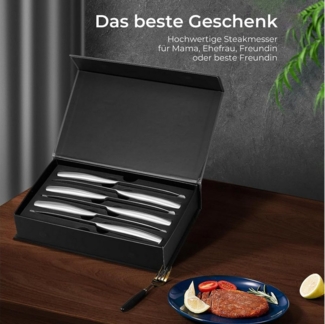 D.Perlla Steakmesser Steakmesser-Set aus Edelstahl, 12-teilig, mit Mikro-Wellenschliff (12 Stück), gebogener, ergonomischer Griff, einteilige Konstruktion aus Edelstahl