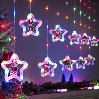 Merry 2024 LED-Lichtervorhang LED-Lichtervorhang mit Fernbedienung,3M LED Weihnachtslichter, Weihnachtslichter,8 Modi,USB/Batterie,für Innen und Außen