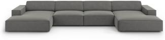 Micadoni 6-Sitzer Samtstoff Panorama Sofa Jodie | Bezug | Beinfarbe Black Plastic, Hellgrau