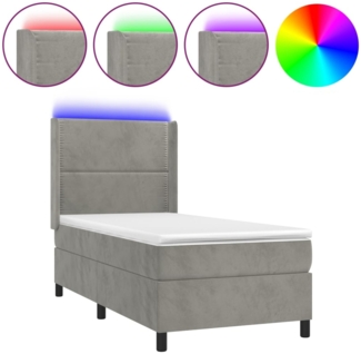 vidaXL Boxspringbett mit Matratze & LED Hellgrau 80x200 cm Samt, Härtegrad: H2 [3139469]