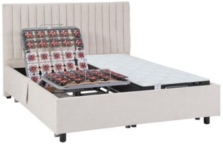 Vente-unique - Dekoratives Bett mit elektrischer Relaxfunktion mit Tellern + Taschenfederkern- & Memory-Schaum-Matratze - 2 x 80 x 200 cm - Stoff - Beige - ANTALISA von YSMÉE