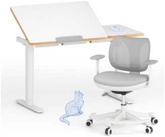 FLEXISPOT Schreibtisch Kinderschreibtisch Höhenverstellbar (mit neigbarer Tischplatte, mit LED-Höhenanzeige & 3 Speicherplätzen, MIT Haken, 16mm Abgerundete Tischecken), für Kinder ab 6 Jahren, Kindertisch Stuhl Set