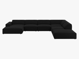 Micadoni Panorama-Ecksofa Jodie 7-Sitzer Rechts Samt Bluvel Schwarz