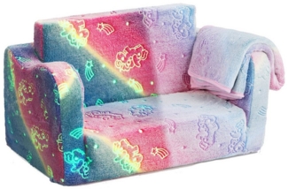 COSTWAY Kindersessel, 2 in 1 Klappsofa im Dunkeln Leuchtend, mit Decke, gepolstert