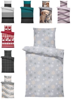 One Home Bettwäsche Winter, Flanell, 4 teilig, Kristalle und Schneeflocken, kuschelig warme weiche Baumwolle Biber