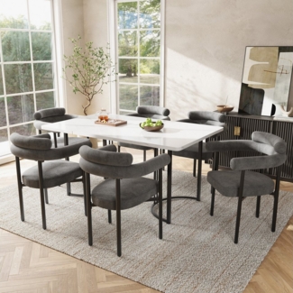 Tongtong Essgruppe moderner Küchentisch Set, MDF Tischplatte, Samt Stuhl mit Eisenbeinen, (geeignet für Esszimmer und Wohnzimmer, 7-tlg), 140x80cm Esstisch mit 6 Stühlen Set, Grau