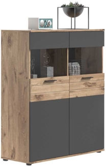 Highboard-Vitrine Montery / Mason, Holzwerkstoff, Grau, Holzfarben, 110 x 122 x 37 cm