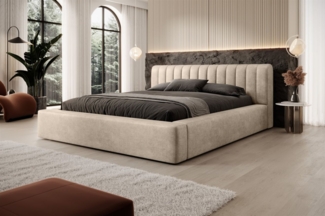 Polsterbett Doppelbett PEORIA Komplettset 180x200cm in Stoff Macau Beige