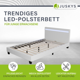 Juskys 'Verona' Polsterbett mit LED-Beleuchtung, Kunstleder, Weiß, 120x200 cm, ohne Matratze