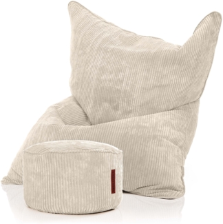 Green Bean® Sitzsack + Pouf im Set - XXL Riesensitzsack mit passendem Sitzhocker | Bean Bag mit EPS Füllung - Beige