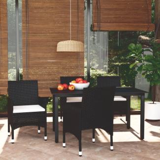 vidaXL 5-tlg. Garten-Essgruppe mit Kissen Poly Rattan Schwarz 3094975