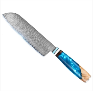 KingLux Damastmesser Damast Santokumesser aus Damaszener Stahl Küchenmesser