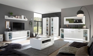 Lomadox Wohnwand MAILAND-61, mit Sideboard und Couchtisch Hochglanz weiß Beleuchtung 398/198/43 cm