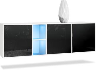 Vladon Kommode Cuba - Weiß matt/Schwarz Hochglanz inkl. LED - Modernes Sideboard für Ihr Wohnbereich - (BxHxT) 182 x 53 x 35 cm
