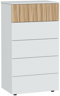 Dmora Kommode Asiatica, Kommode mit 5 Schubladen, Kommode für das Schlafzimmer, moderne Kommode, 61x40h109 cm, Weiß und Eiche