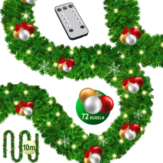 KESSER® Weihnachtsgirlande mit Beleuchtung 100 LED's - Weihnachtsbeleuchtung - In & Outdoor - Tannengirlande Weihnachtsdeko 10m / 200 LEDs inkl. Fernbedinung