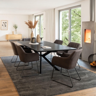 HOME DELUXE Essgruppe Eckig AVENCIA inkl. Sternfuß - 200 x 120 cm Dark Oak 6 Stühle