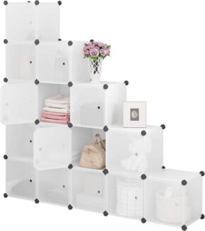 Woltu Steckregal, Set 15-tlg, Regalsystem 15 Würfel DIY modulare PP-Platten