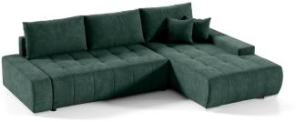 Ecksofa Sofa mit Schlaffunktion VOGAR Stoff Aston Flaschengrün Ottomane Rechts