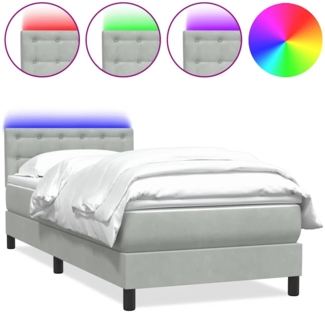 vidaXL Boxspringbett mit Matratze & LED Hellgrau 80x210 cm Samt 3317241