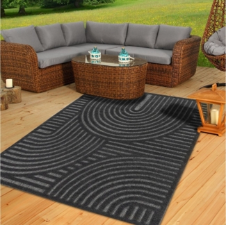 TaCa Home Teppich Outdoor Teppich wetterfest Boho Scandi, rechteckig, Höhe: 10 mm, Terrasse Balkon Garten Wohnzimmer Bad, Anthrazit-674 - 80x250 cm