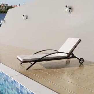 vidaXL Sonnenliege mit Polster & Rollen Poly Rattan Braun 42488
