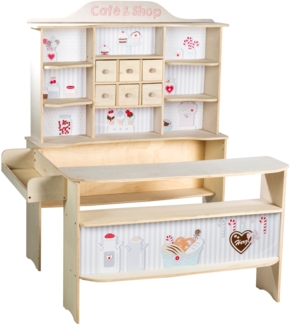 roba Kaufladen 'Café & Shop' mit Zubehör - Seitentheke & Theke mit Bedruckung - Holz - Natur