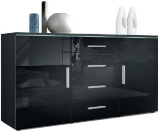 Sideboard Kommode Faro, Korpus in Schwarz matt / Front in Schwarz Hochglanz (139 x 72 x 35)