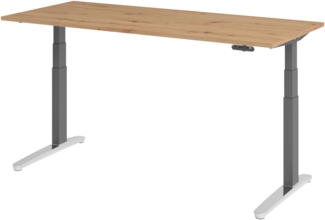 bümö elektrisch höhenverstellbarer Schreibtisch 180x80 cm mit Memory-Steuerung - Design Schreibtisch höhenverstellbar elektrisch, elektrischer Schreibtisch Asteiche, Gestell graphit/alu, XBHM-19-R-GC