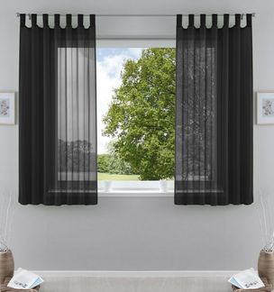 2er-Pack Gardinen Transparent Vorhang Set Wohnzimmer Voile Schlaufenschal mit Bleibandabschluß HxB 175x140 cm Schwarz, 61000CN