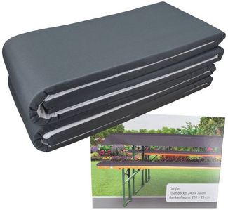 Marabellas Shop Bankauflage Polster für Bierzeltgarnituren ca. 220 x 25 x 2 cm inkl. Tischdecke, (3 St), Auflagen mit Haltebändern